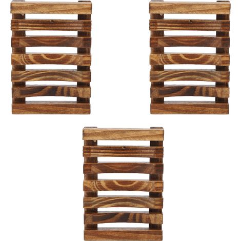 Lot de 3 porte-savons en bois au design vintage ajouré, avec plateau auto-égouttant pour salle de bain (1/5)