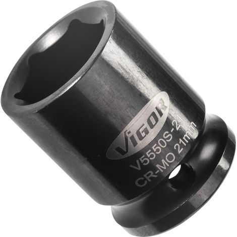 VIGOR Schlagschrauber Steckschlüsseleinsatz, kurz, V5550S-21, 1/2 (12,5 mm) Vierkant hohl, Außen Sechskant Profil, SW 21 mm (1/4)
