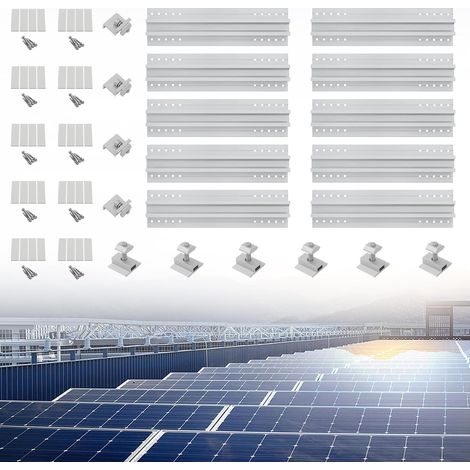 10 Stück Solarpanel Halterungs-Set, kurze Schienen aus Aluminium, Solarmontage-Set für Dachziegel, Befestigungssystem, für Haus, Yacht, Ziegeln (1/5)