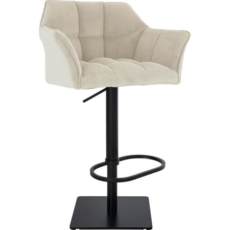 Sgabello da bar regolabile x1 in velluto a coste color crema con seduta imbottita e avvolgente e base quadrata in metallo nero 100005891