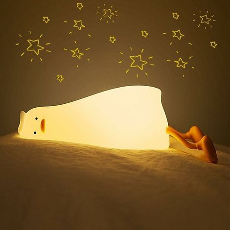 Veilleuse plate en forme de canard, lampe de chevet LED à intensité variable, avec interrupteur tactile, chargement USB, lumière blanche chaude