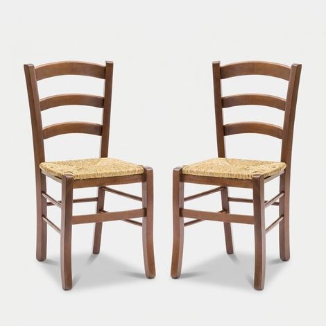Set mit 2 Massivholzstühlen mit Stroh-Sitzfläche Mara (1/4)