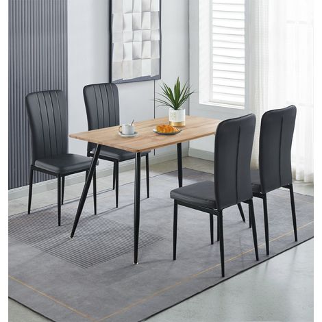 Hallowood Furniture Cullompton Small Dining Table and Chairs Set 4, Brown Oak Effect Top Rectangular Kitchen Table and Chairs in Black Faux Leather Upholstery and Metal Legs for Home, Office & Café (1/5)
