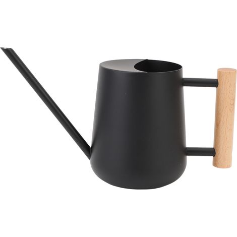Regadera para plantas de interior, regadera pequeña para plantas de interior, jardín, flores, mango de madera, boquilla larga, para regar plantas de exterior, negra (1/5)