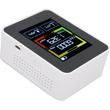 Détecteur de CO2 intelligent 4-en-1, moniteur qualité air portable TOVC, thermomètre et hygromètre blanc, mesure dioxyde de carbone, capteur précis pour maison. (1/5)