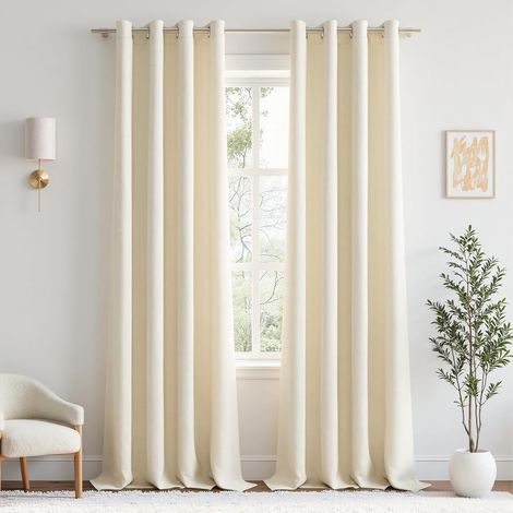 Rideau Occultant Thermique Isolant Anti Froid et Chaleur 140x245 cm Blanc Crème, Rideaux Opaque pour Salon Moderne Chambre Fenetre Porte, 2 Panneaux de Rideaux Intérieurs à Oeillets (1/5)
