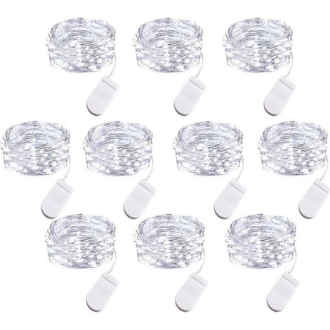 Lot de 10 Guirlandes Lumineuses LED à Piles, 1m Fil de Cuivre 10 Ampoules LED pour Chambre Maison Fête Mariage Festival Concert Décoration