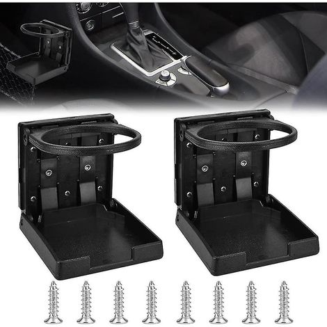 Lot de 2 porte-gobelets pliables pour voiture, bateau ou voiture, avec vis, en plastique et boucle. Porte-gobelet noir pour bouteille. (1/5)