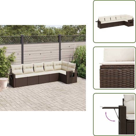 The Living Store 6-tlg. Garten-Sofagarnitur mit Kissen Braun Poly Rattan - Gartensorte - Gartenmöbelset - PE-Rattan Möbel - Outdoor Lounge Set - Balkonmöbel