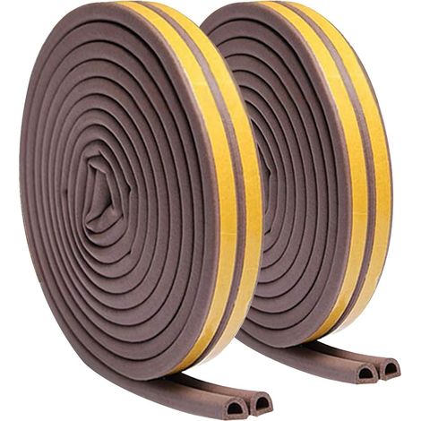 Lot de 2 rouleaux de ruban adhésif en caoutchouc de type D pour porte et fenêtre - Isolation de porte - Imperméable, anti-collision - Silencieux (4 joints au total 20 m, marron) (1/5)