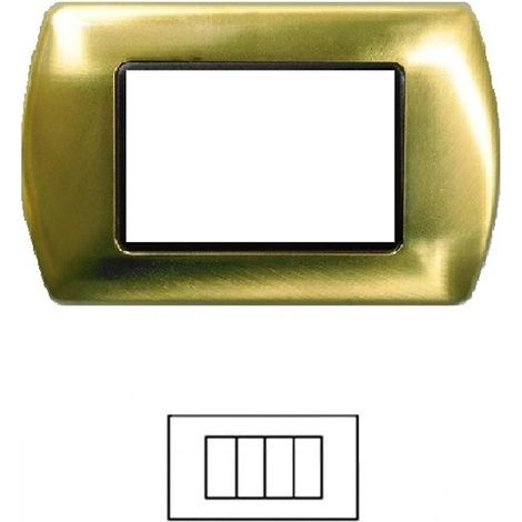 Placca 4 Posti Oro Satinato LIVING International Compatibile in Acciaio