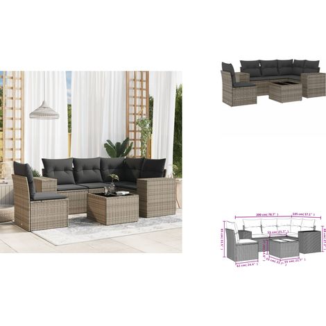 6-tlg. Garten-Sofagarnitur mit Kissen Grau Poly Rattan - Gartenmöbel - Gartensorte - Lounge Set - Rattan Möbel - Outdoor Furniture (1/3)