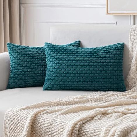 12x20 Zoll große, gestreifte Lendenkissenbezüge aus Cord im Bohemian-Stil in Türkis – ein modernes Landhausdekor, geeignet für Sofas, Betten, Bänke – kompatibel mit Standardgrößen.