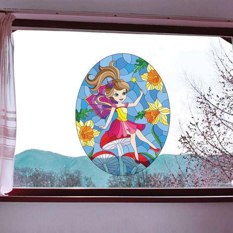 Sticker Vitrail Fée Clochette Déco Chambre Enfant 67x47cm - Autocollant Décoratif pour Fenêtre (1/2)