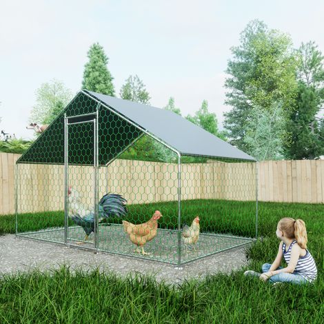 Recinto per pollaio da 6 m² con tetto impermeabile, acciaio zincato, anti UV, recinto in rete metallica 3x2x2 m per polli, conigli e altri piccoli animali (1/5)