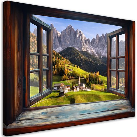 Tableau déco Vue d'une fenêtre Montagnes Paysage Nature 100x70 (1/5)