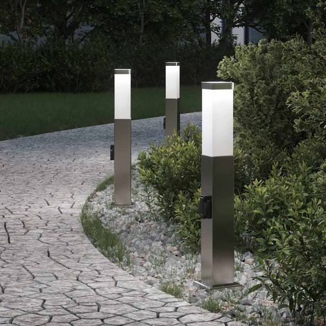 vidaXL Balizas de luz con toma de corriente, 3 unidades, 50 cm, acero inoxidable, IP44 (1/5)