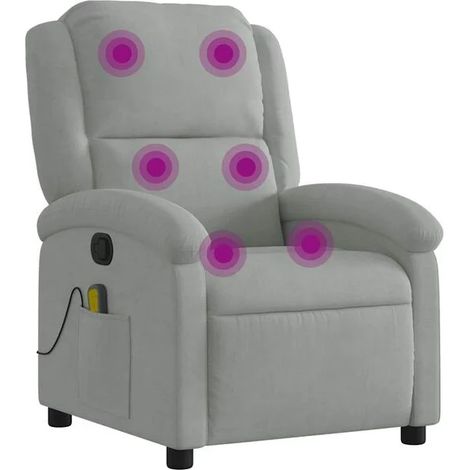 Chaise longue de massage en velours gris clair – Lit de relaxation ergonomique avec dossier inclinable, repose-pieds réglable et soutien lombaire – Idéale pour salon, chambre ou spa à domicile (1/5)