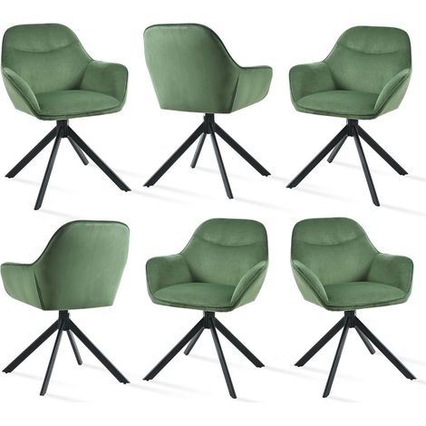 Goeurvant 360° Drehstühle mit weichem Sitz, eleganter, geschwungener Rückenlehne und ergonomischen Armlehnen, stilvoller Komfort für jedes Zimmer - 6er Set - Grün
