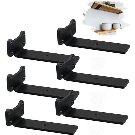 Supports d'étagère muraux industriels noirs Lot de 6 pièces, 12,5cm, épaisseur 5mm, pour installation robuste (1/5)