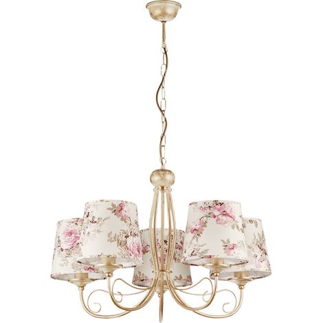 Lampadario classico SARA ecru fiori rosa 5xE27 Jupiter