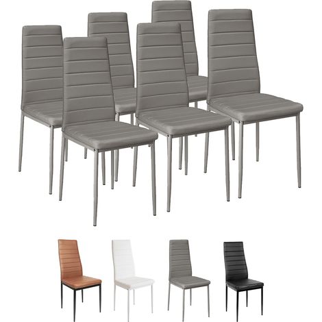 Lot de 6 Chaises de Salle à Manger Confortables en Cuir Silimi - Gris (1/5)