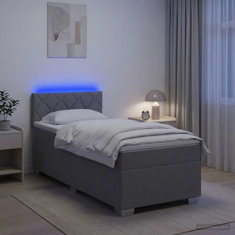 Cama con Base Tapizada, Colchón y Luz LED Gris Claro Tela (1/5)