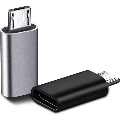 2 Pièces USB C Adaptateur, Micro USB vers USB C, Adaptateur USB C vers Micro USB Connecteur, Adaptateur Type C Fem Micro USB Male Connecteur pour PC, Galaxy, Mate, etc (Noir, une pièce en argent) (1/4)
