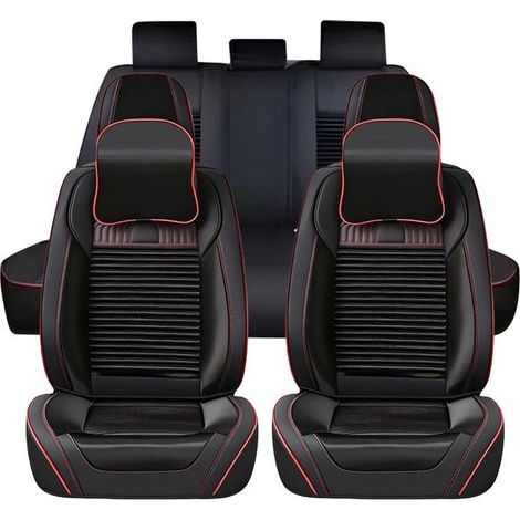 Housse de siège auto - AVIZAR - Universelle - Cuir noir et rouge - Nervurée - Avant doubles & banquette