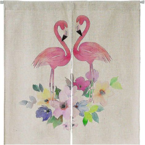 Rideau de porte/fenêtre Noren japonais à motif de flamants roses et de bouquet de fleurs, 85 x 90 cm (1/5)