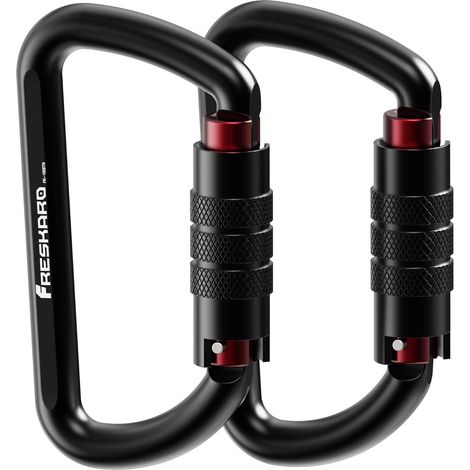 2pcs 7075 Aluminium Heavy Load 12kN-1220kg Heavy Duty Ultra Light Heavy Duty Carabiner for Dog Lead, Hammock, Swing, Key Ring, Medium 8 cm, D Shape, Black and Pink (1/5)