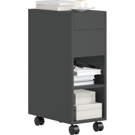 HOMCOM mesa auxiliar con encimera deslizante y ruedas, mesita auxiliar con almacenamiento oculto y estante ajustable, para salón, dormitorio, negro