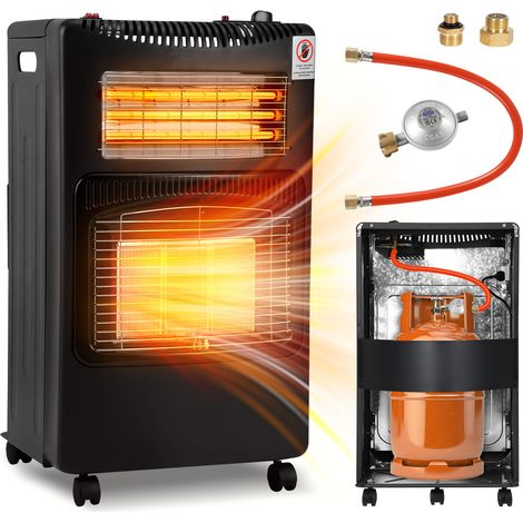 Jiubiaz Riscaldatore a gas in ceramica - Nero - 4200 Watt con 3 livelli di riscaldamento, regolatore di pressione e tubo flessibile convertitore tedesco-europeo (1/5)