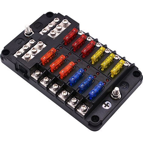 6/12 Voies Boîte Fusibles 12V, Porte Fusible Blocs Fusible Lame avec 16 Fusibles 6 Voyants LED Couvercle de Protection pour 12V/24V Voiture Bateau Marine Camion SUV (12 Voies) (1/5)