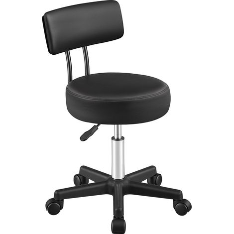 SONGMICS Sgabello Girevole con Schienale, Imbottito in Ecopelle PU, Regolabile in Altezza, con Ruote, 50 x 50 x 83,5 cm, Nero, per Salone e Ufficio, Collezione Activo OSC071B101 (1/5)