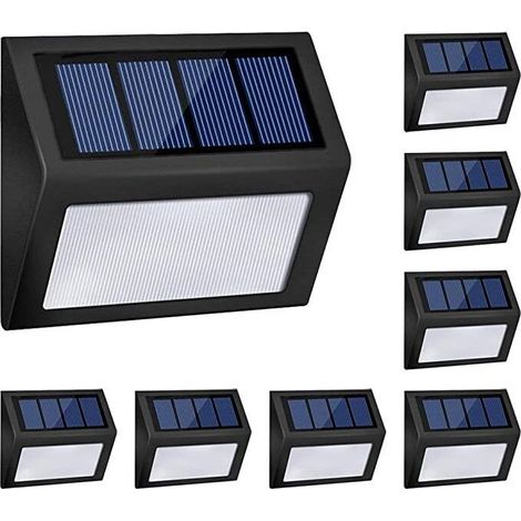 8 Pack Solar Lights Waterproof Solar Powered Stair Lights for Stairs Pathway Fence Patio Garden Driveway Cool White (Black) (1/5)
