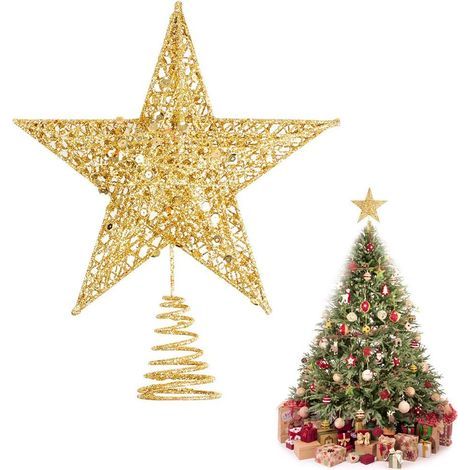 Étoile pour Sapin de Noël, Topper Étoile de Sapin de Noël, Cimier de Sapin de Noël Arbre de Noël Décoration Noël Arbre Topper Décoration pour Décoration Noël (25 21cm, Or)