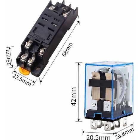 LY2NJ 4 Relais + 4 Bases de Relais, AC 220V Bobine 10A 240V Relais de Puissance, 8 Broches, Relais à Usage Général, Voyant LED, avec Base (1/4)