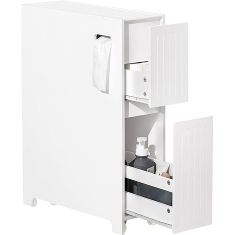 Carrellino Salvaspazio Mensola Nicchia 20cm Con Ruote Organizzatore Bagno Mobiletto Bagno Mobile Porta Carta Igienica Bianco 20x60x75cm BZR111-W SoBuy (1/5)