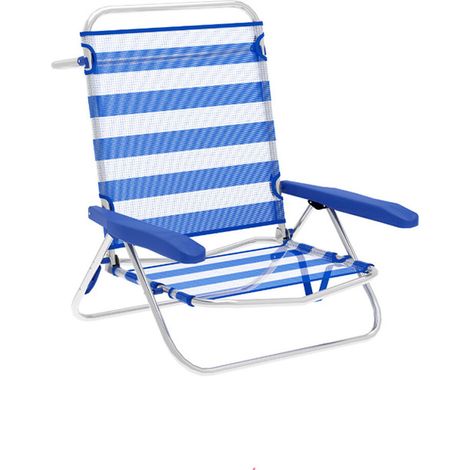 Marbueno Chaise Pliante 5 Positions Aluminium Rayures Bleu et Blanc Plage et Piscine 63X76X78 cm 10314