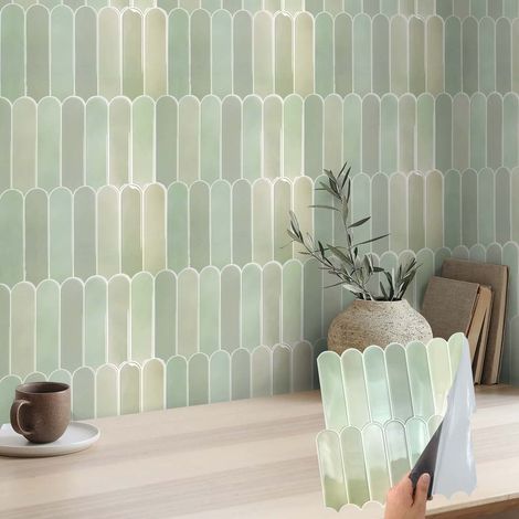 10 pièces carreaux autocollants verts citron 3D pour cuisine et salle de bain, PVC étanche 30 x 30 cm, autocollants muraux, facile à poser et découper (1/5)