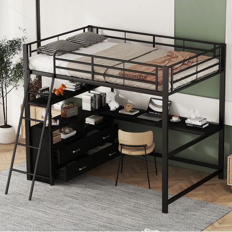 letto contenitore 140x200 con scrivania L cassetti nero HAVRYA (1/5)