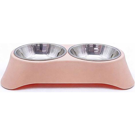 Bol double pour chien, bol double en acier inoxydable antidérapant avec anti-déversement pour petits chiens et chats (S, rose) (1/5)