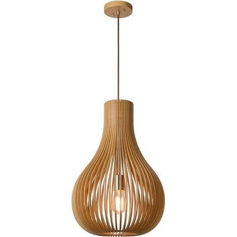 Lampada a sospensione Lucide BODO legno chiaro Ø38 E27 (1/4)