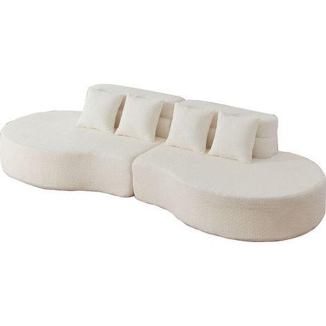 Sofá modular de espuma 310 cm beige con funda teddyfleece extraíble (1/5)