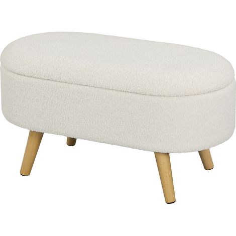 Banc de rangement blanc avec couvercle, repose-pieds en bois et revêtement tissu pour entrée, salon, chambre (1/5)