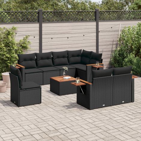 Set de sofás de jardín 8 piezas y cojines ratán sintético negro vidaXL (1/5)