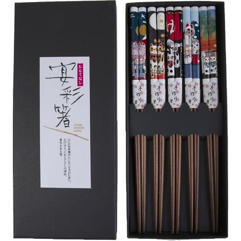 Coffret Baguettes Japonaises Chat Maneki Neko - Baguettes Chat Japonais - Chopsticks - Sushi, Ramen, Nouilles (1/5)