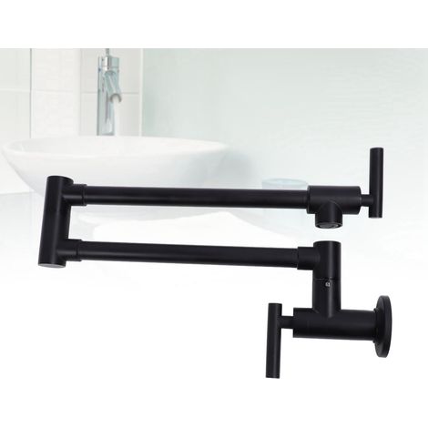 Robinet de remplissage de casseroles à deux poignées avec bras rétractable, à fixation murale, pour cuisinière, finition noir mat (1/5)