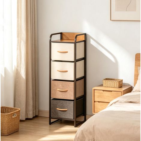 Schmale Kommode mit 4 Stoffschubladen 31 x 29 x 99 cm Beige und Braun OKWISH (1/5)